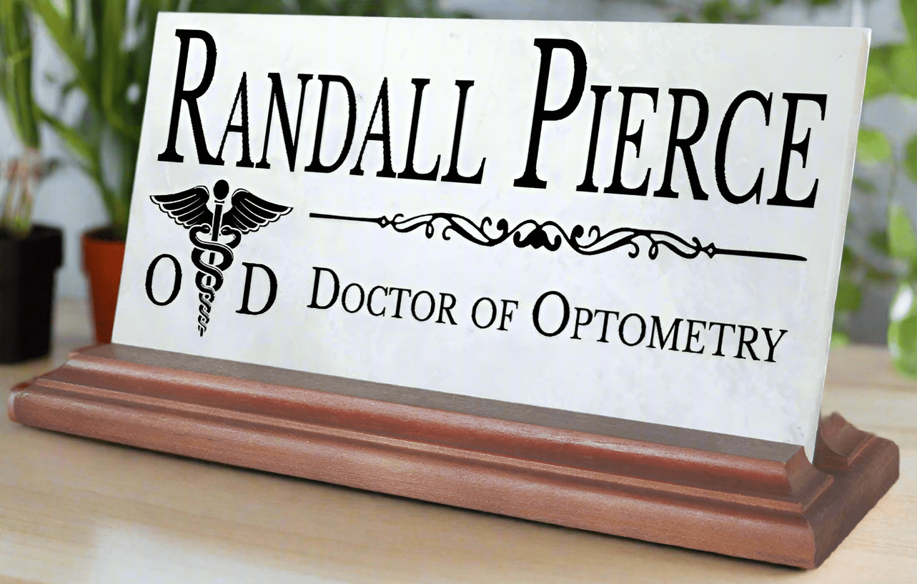 Optometrist Desk Nameplate – Personalized Marble Gift for ODs