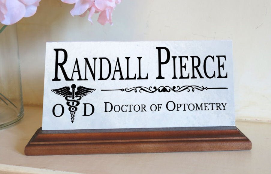 Optometrist Desk Nameplate – Personalized Marble Gift for ODs
