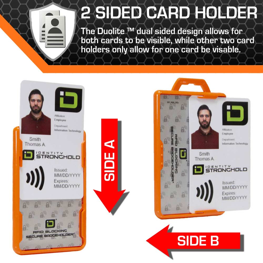 Secure Badge Holder Duolite ® Vertical 2 ID Card Holder, Retractable Reel, and Lanyard Bundle