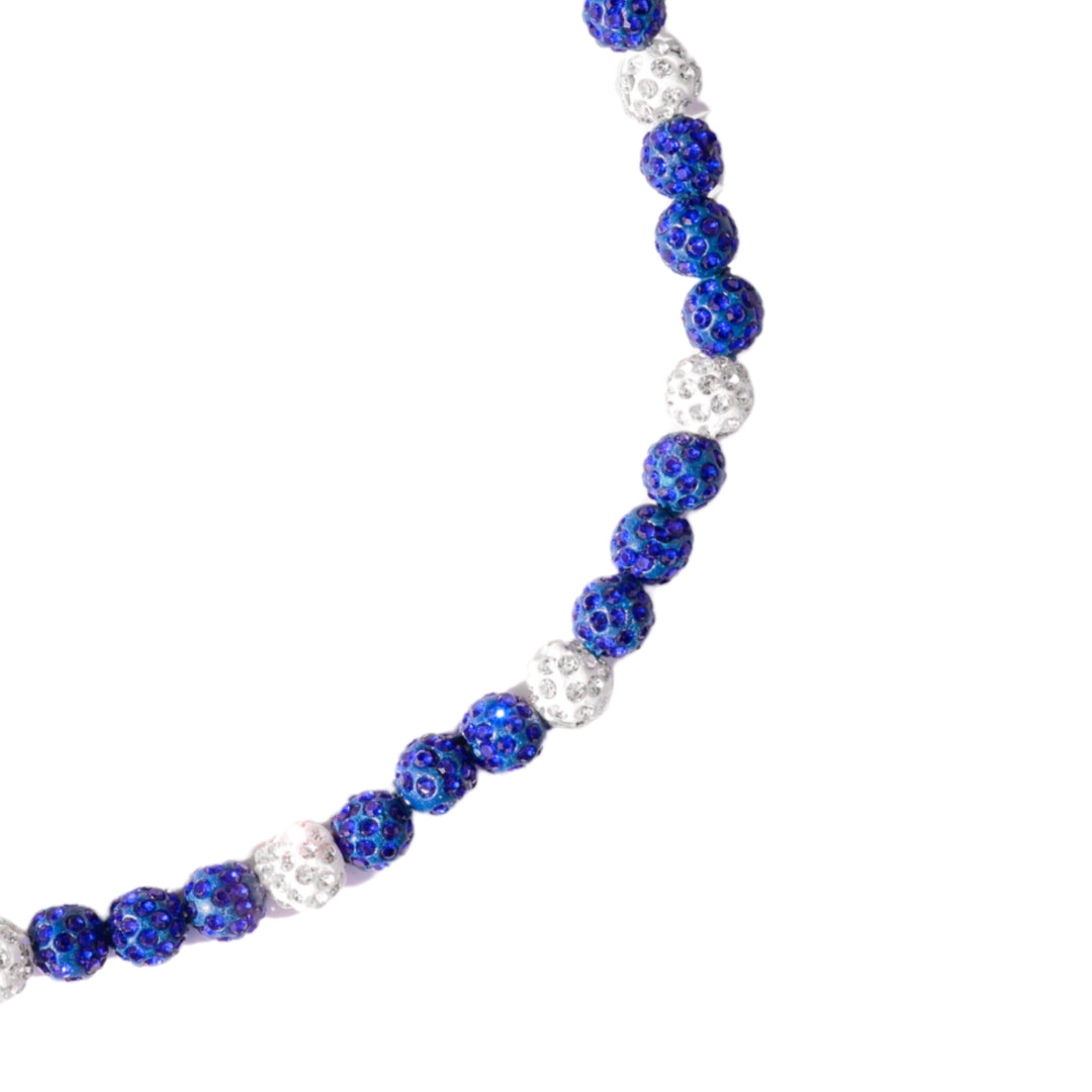 Orbit Iced Out Baseball Bead Necklace | Dark Blue & White