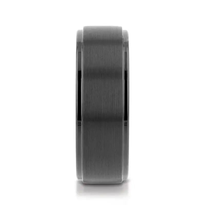 ORION Flat Black Tungsten Ring with Brushed Raised Center & Polished Step Edges - 6mm - 8mm