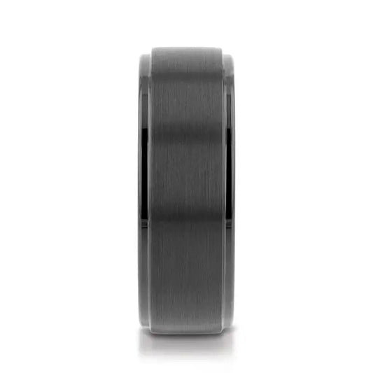 ORION Flat Black Tungsten Ring with Brushed Raised Center & Polished Step Edges - 6mm - 8mm