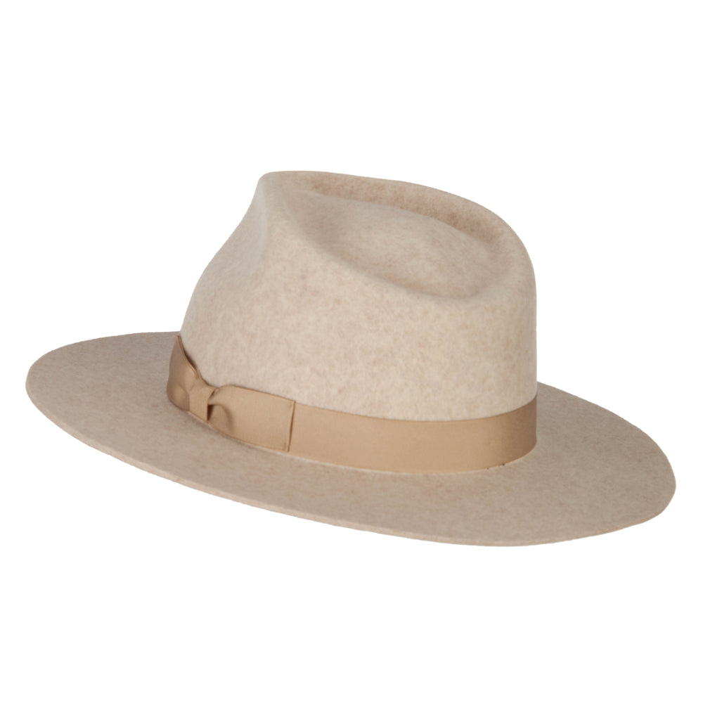 Women's Wool Felt Grosgrain Ribbon Band Trim Pinched Crown Fedora Hat