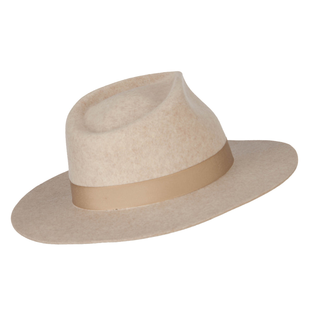 Women's Wool Felt Grosgrain Ribbon Band Trim Pinched Crown Fedora Hat