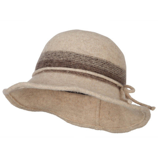 Women's Wool Stripe Detailed Wired Short Brim Bucket Hat