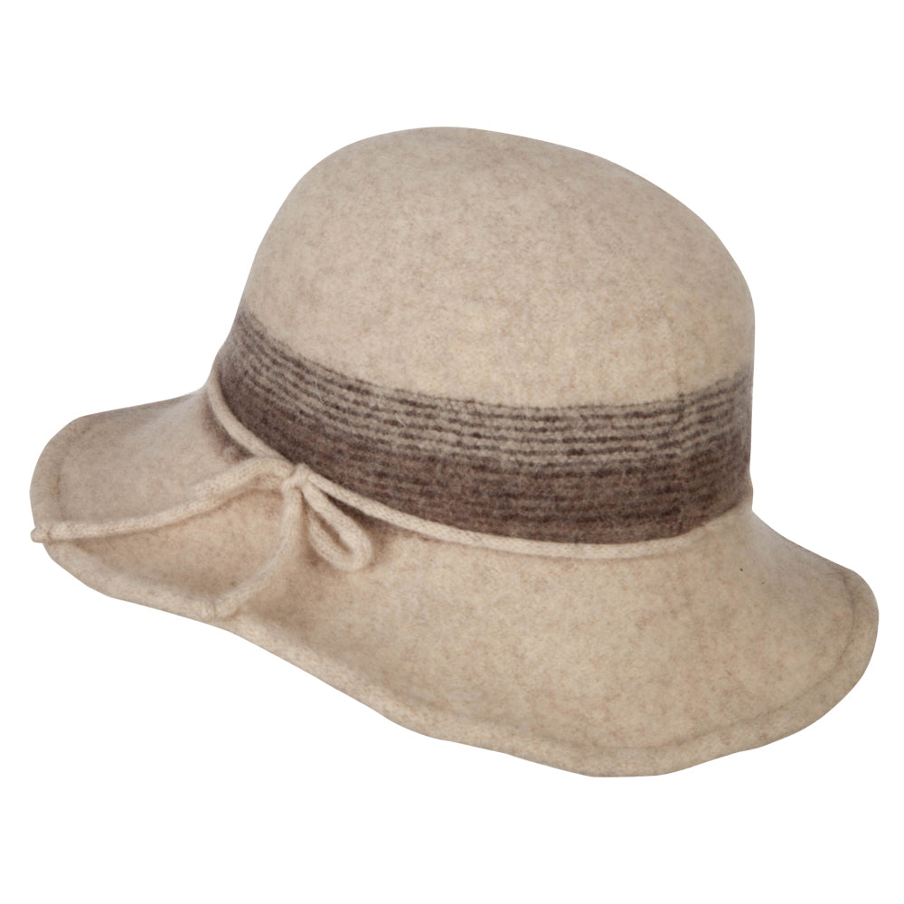 Women's Wool Stripe Detailed Wired Short Brim Bucket Hat