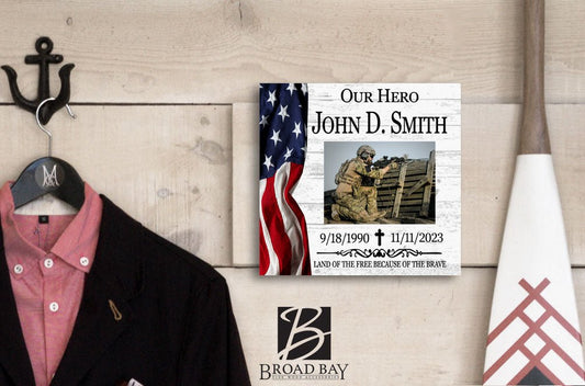 Memorial Military Hero Plaque – Personalized 10.5" x 10.5" Photo Tribute With Name and Dates