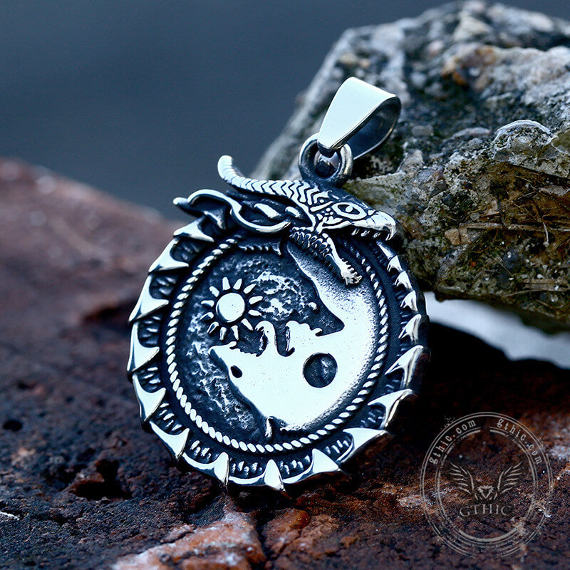 Ouroboros Skoll and Hati Wolf Stainless Steel Pendant