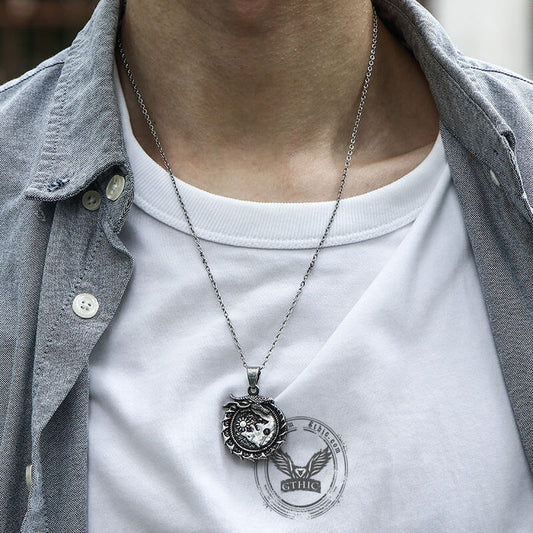 Ouroboros Skoll and Hati Wolf Stainless Steel Pendant