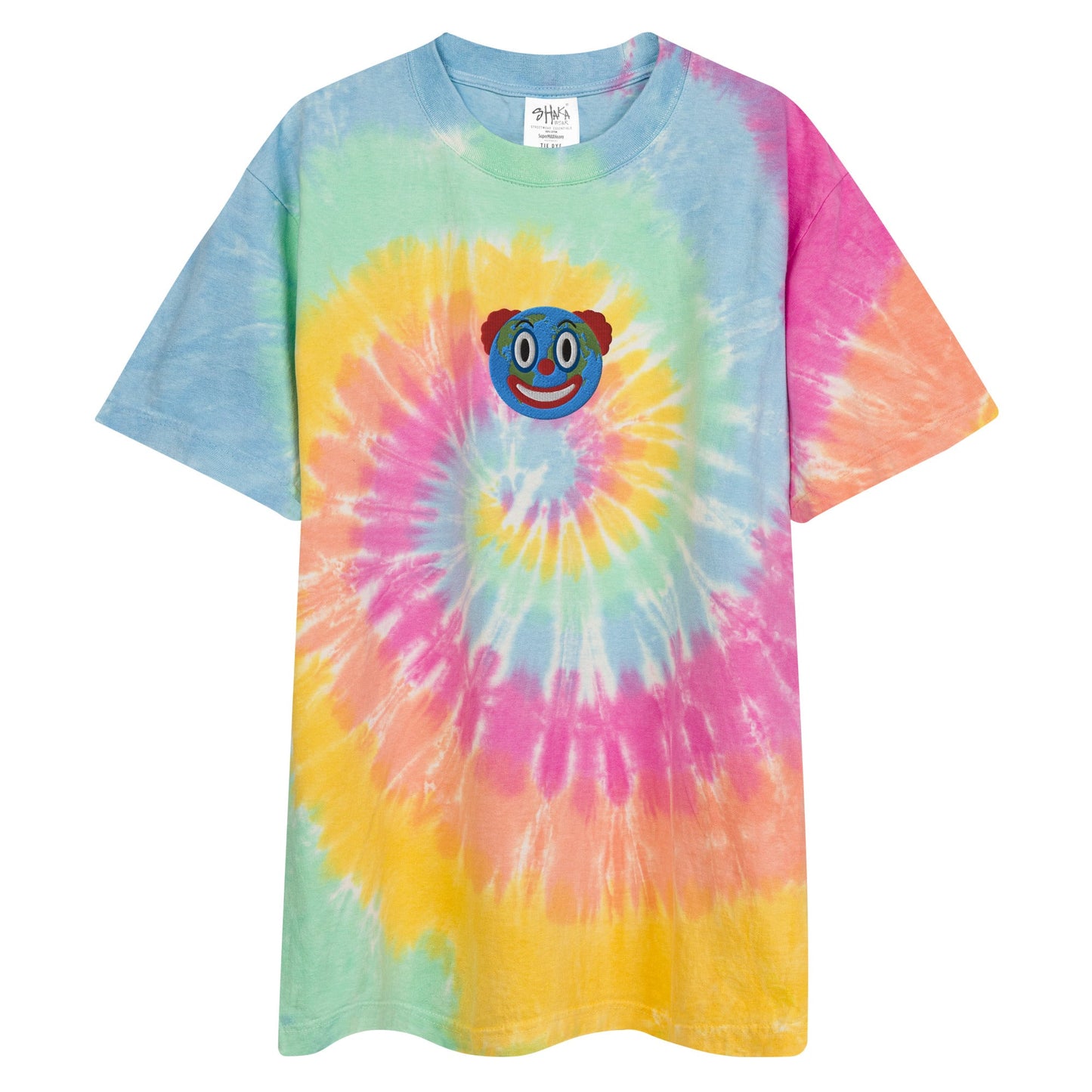 Clown World Embroidered Oversized Tie Dyed T-Shirt