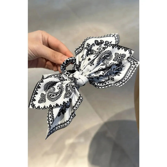 Paisley Bow Claw Hair Clip - White