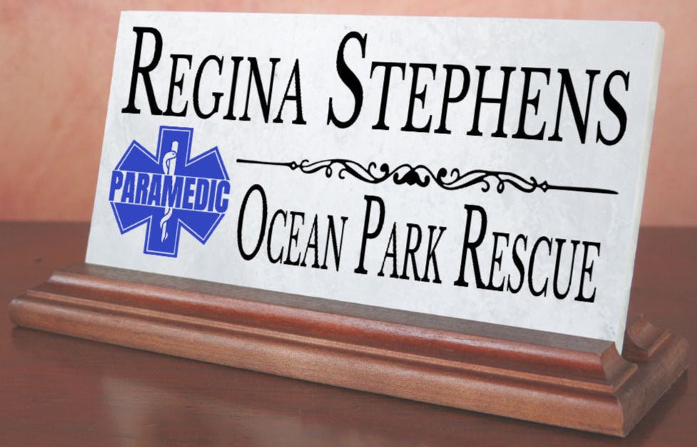 Personalized Paramedic Desk Nameplate – Custom Marble Plaque with Name & Department