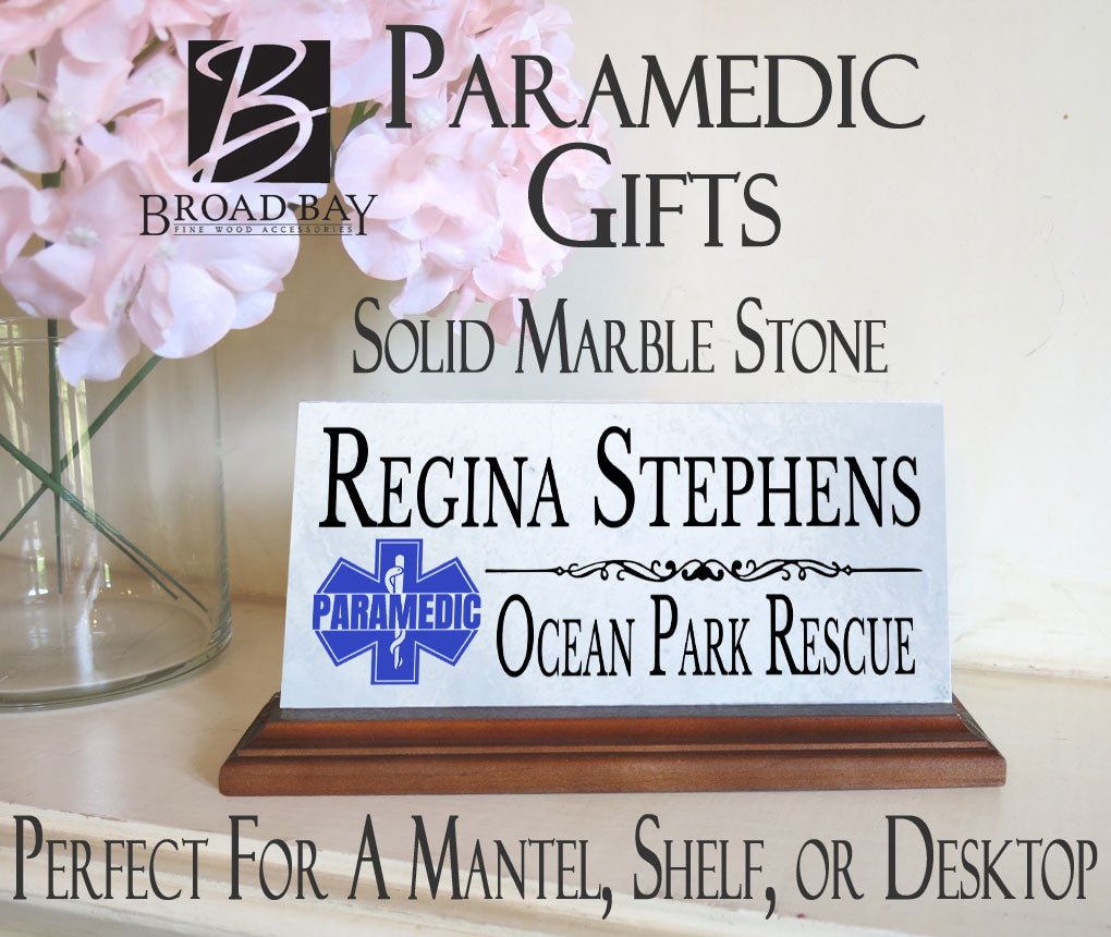 Personalized Paramedic Desk Nameplate – Custom Marble Plaque with Name & Department