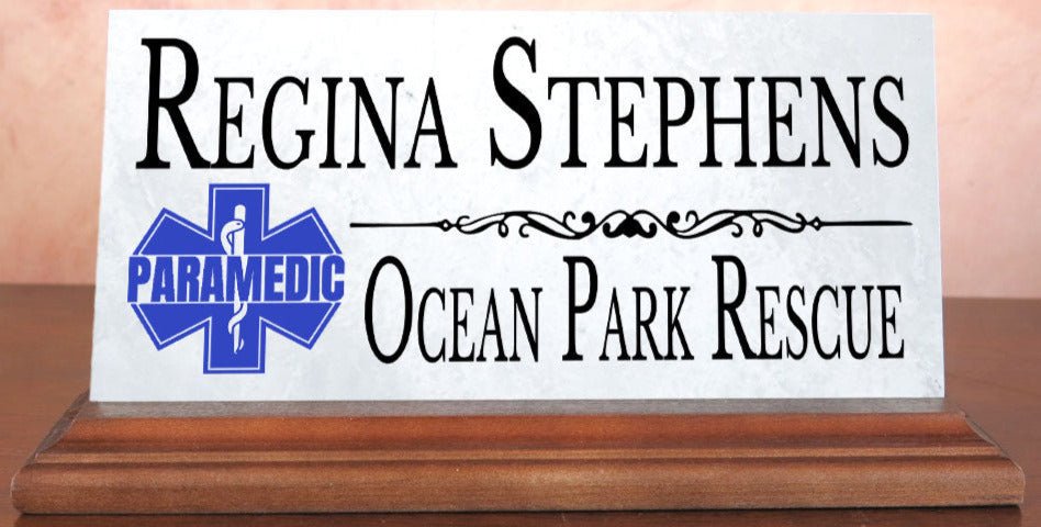 Personalized Paramedic Desk Nameplate – Custom Marble Plaque with Name & Department