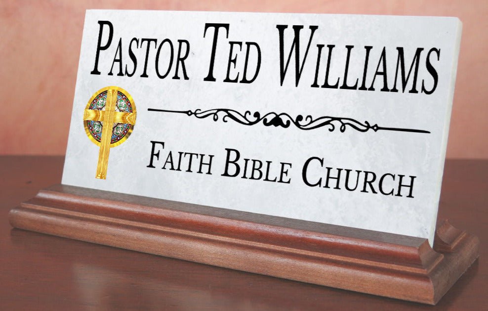 Church Desk Nameplate – Custom Marble Gift for Clergy, Pastors & Church Staff