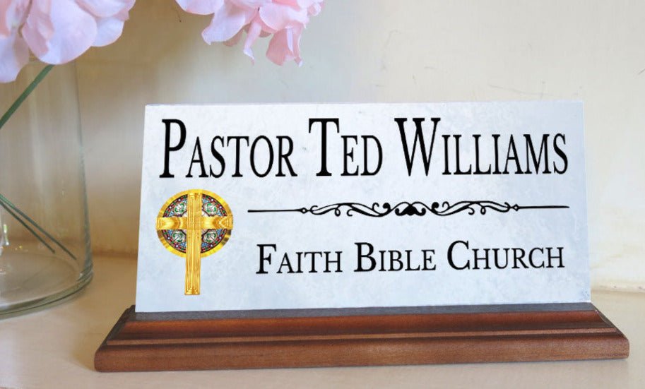 Church Desk Nameplate – Custom Marble Gift for Clergy, Pastors & Church Staff