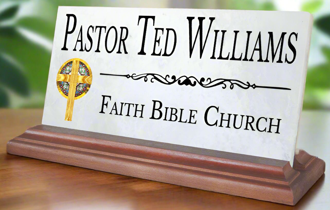 Church Desk Nameplate – Custom Marble Gift for Clergy, Pastors & Church Staff