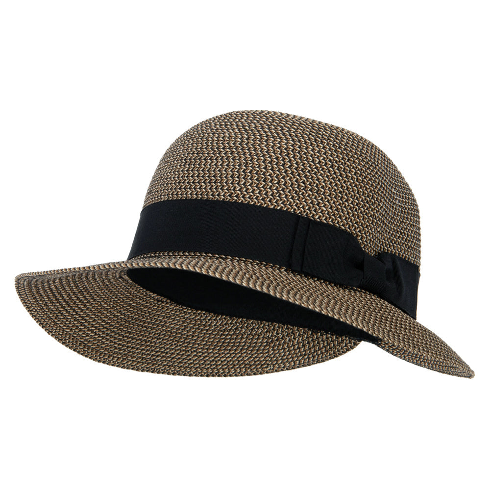 Women's Paper Braid Bow Ribbon Band Accented Split Brim Cloche Hat