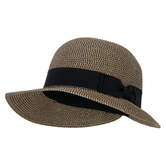 Women's Paper Braid Bow Ribbon Band Accented Split Brim Cloche Hat