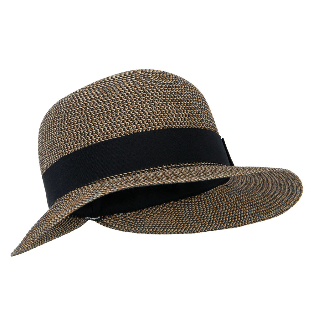 Women's Paper Braid Bow Ribbon Band Accented Split Brim Cloche Hat
