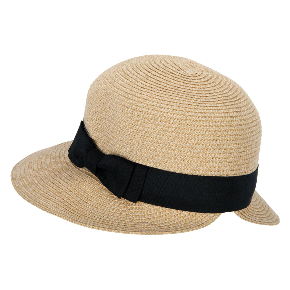 Women's Paper Braid Bow Ribbon Band Accented Split Brim Cloche Hat