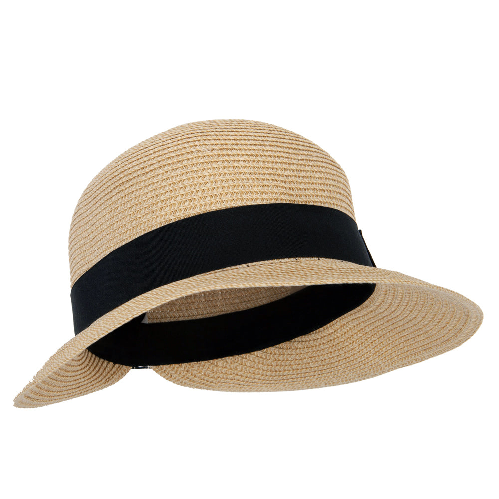 Women's Paper Braid Bow Ribbon Band Accented Split Brim Cloche Hat