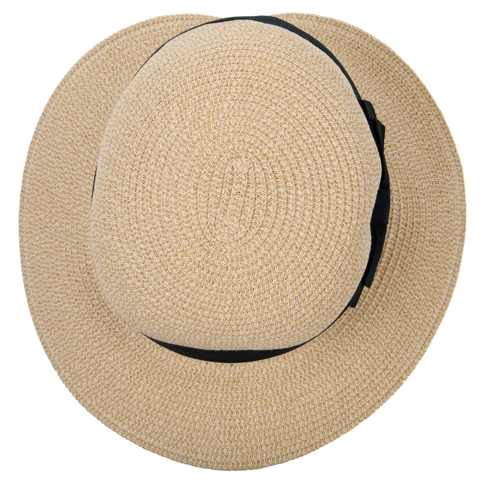 Women's Paper Braid Bow Ribbon Band Accented Split Brim Cloche Hat