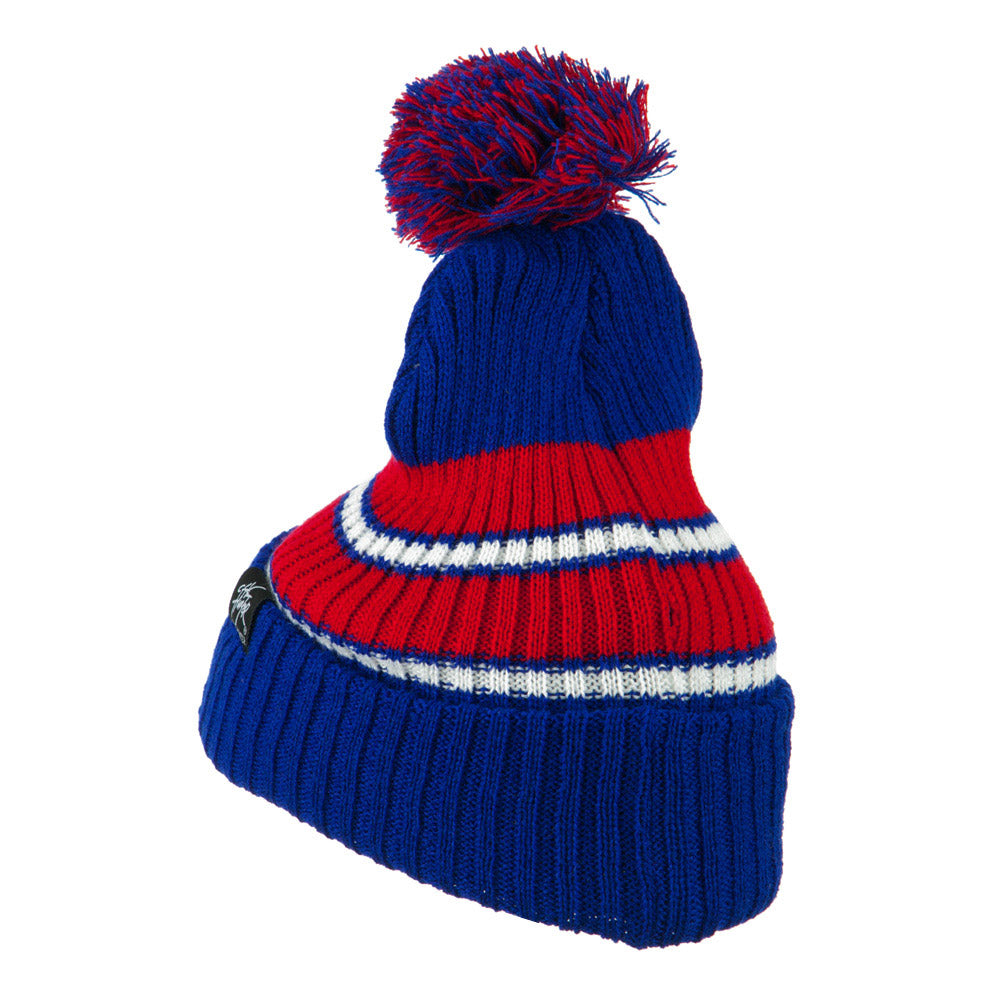 Two Tone Striped Knit Pom Beanie
