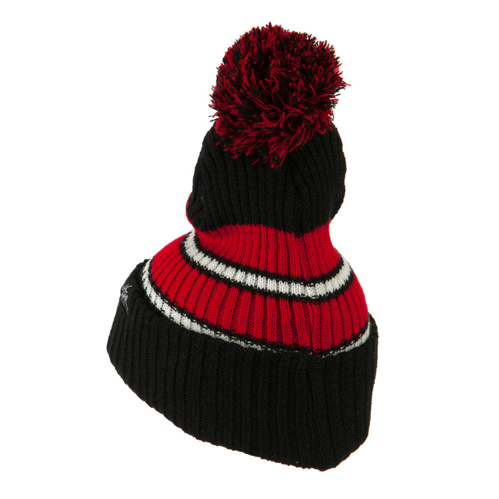 Two Tone Striped Knit Pom Beanie