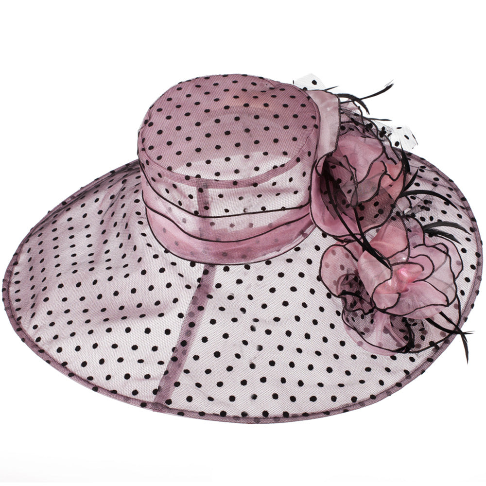 Polka Dot Designed Flower Detailed Organza Hat