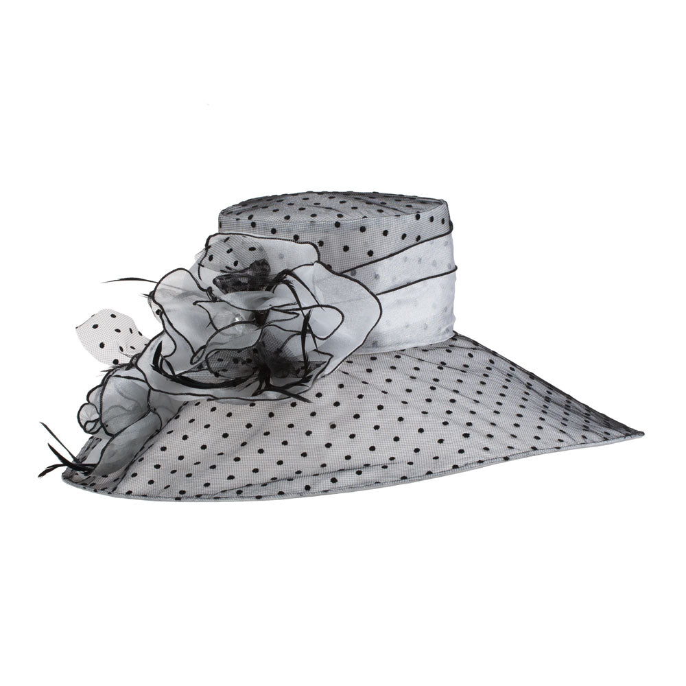 Polka Dot Designed Flower Detailed Organza Hat