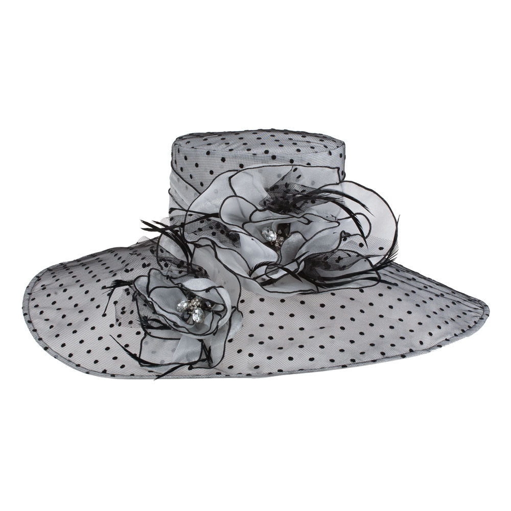 Polka Dot Designed Flower Detailed Organza Hat