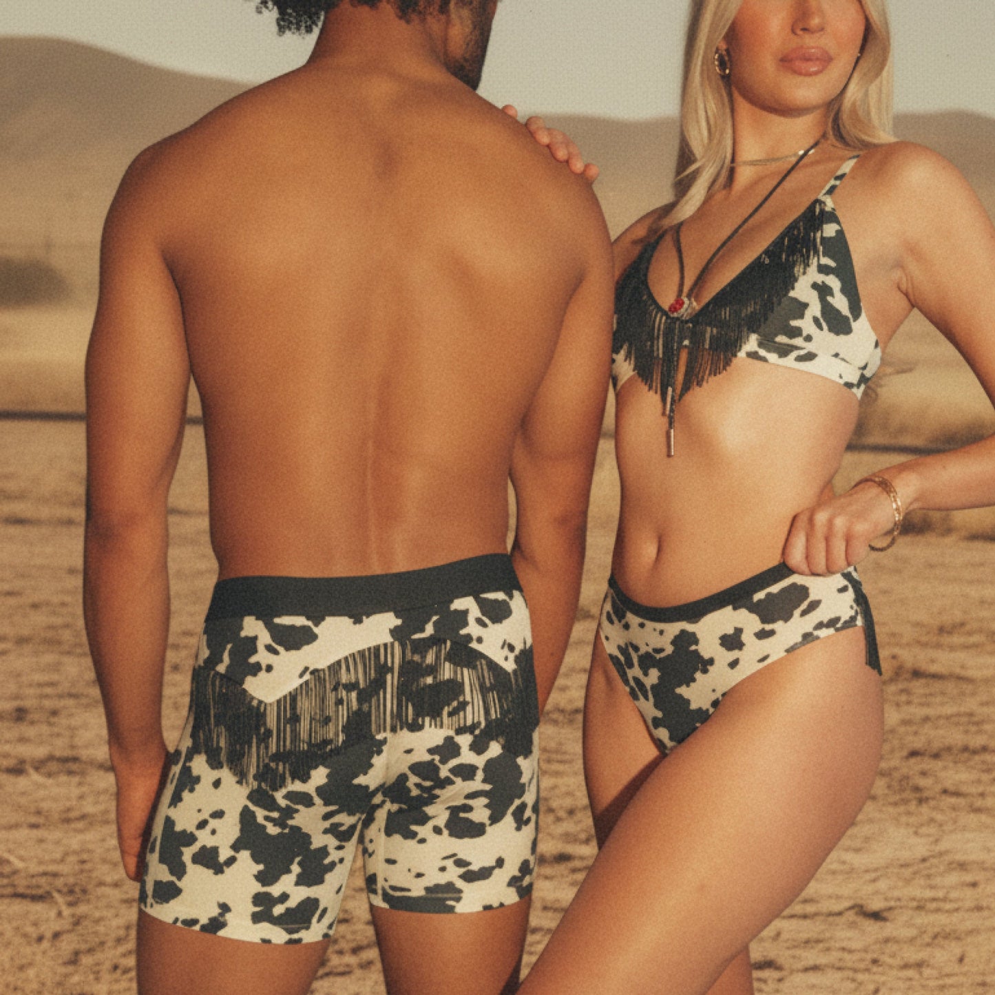 The Graze Escape | Cow Hide Fringe Triangle Bralette