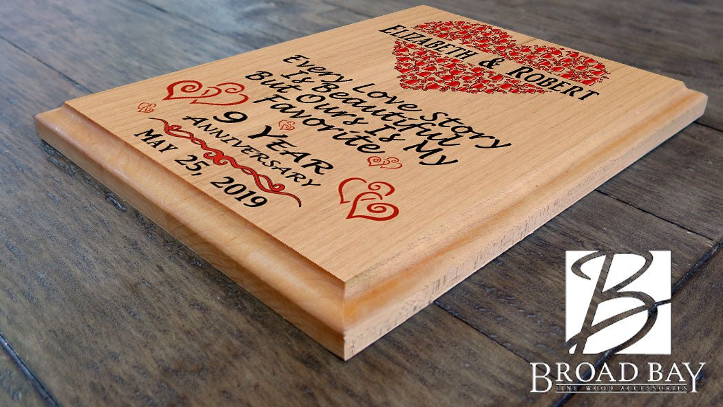 9 Year Anniversary Gift – Personalized Plaque with “Every Love Story Is Beautiful” Inscription