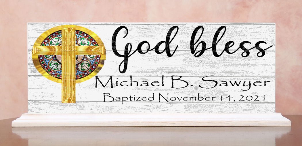 Personalized Baptism Gift God Bless With Name and Christening Date
