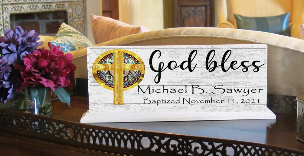 Personalized Baptism Gift God Bless With Name and Christening Date