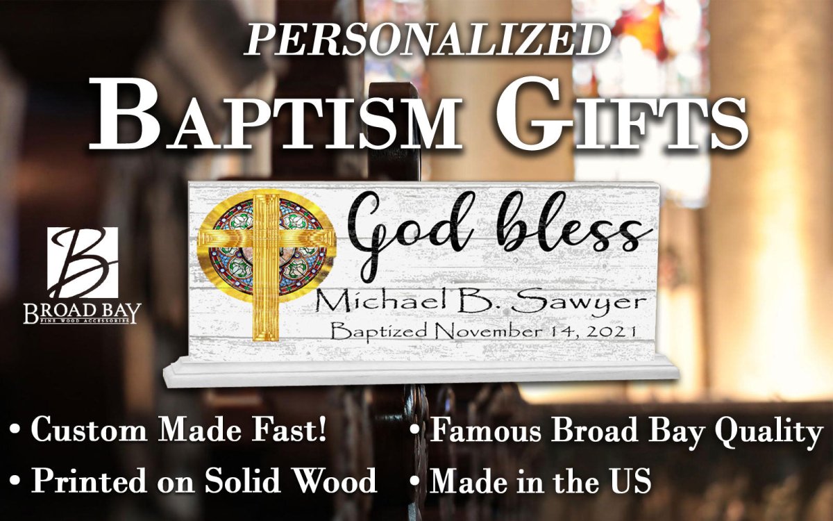 Personalized Baptism Gift God Bless With Name and Christening Date