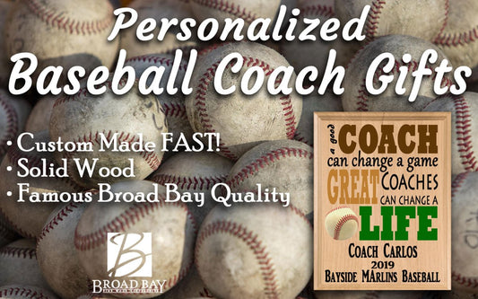 Custom Baseball Coach Gift – Personalized Wood Plaque with Name & Year – “Great Coaches Change Lives” – Solid Wood – USA Made – 11x8.5