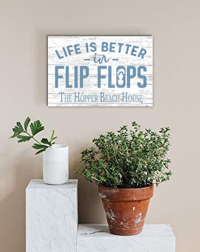 Custom Beach House Sign – “Life Is Better in Flip Flops” | Personalized Family Name Coastal Wall Art