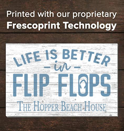 Custom Beach House Sign – “Life Is Better in Flip Flops” | Personalized Family Name Coastal Wall Art