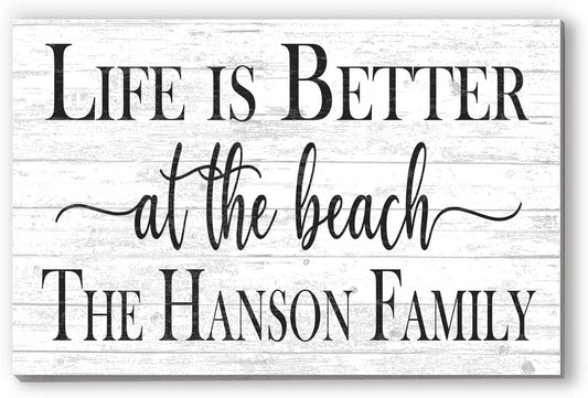 Personalized Beach House Sign – “Life Is Better at the Beach” | Custom Family Name Coastal Wall Art