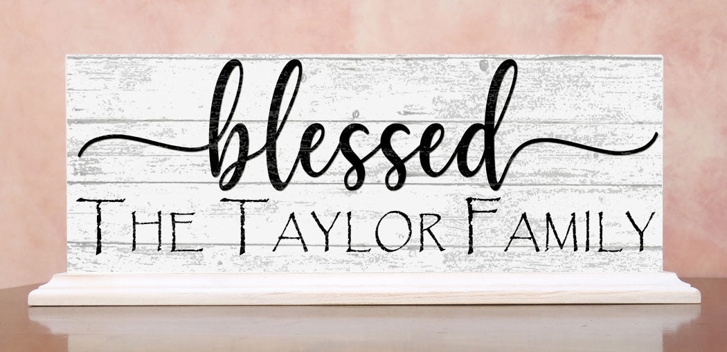 Personalized Blessed Family Name Sign For Mantel or Shelf - SOLID WOOD