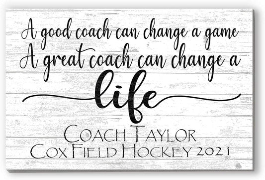 Personalized Coach Gift Plaque – “A Great Coach Can Change a Life” | Custom Name & Team Wall Art