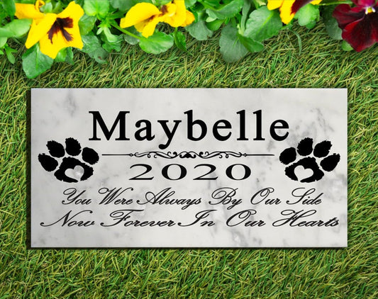 Personalized Dog Memorial Stone – Marble Pet Grave Marker, Always By Our Side, FREE 2-Day Shipping (to most places)
