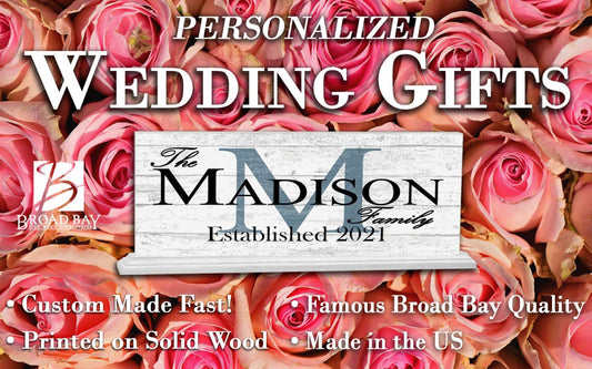 Personalized Family Name Sign With Established Date & Monogram For Wedding Gift or Housewarming