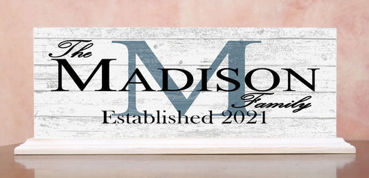 Personalized Family Name Sign With Established Date & Monogram For Wedding Gift or Housewarming