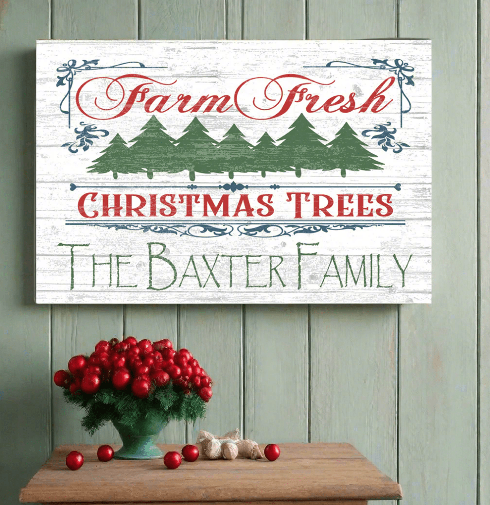 Personalized Fresh Christmas Trees Sign Wooden Decoration