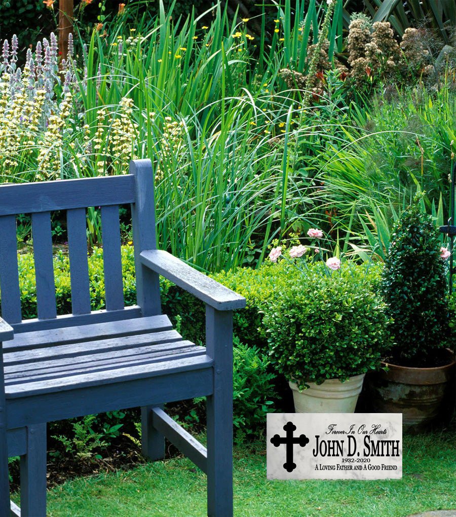 Loved One Memorial Plaque - Solid Marble Stone - Forever In Our Hearts - 6" x 12"