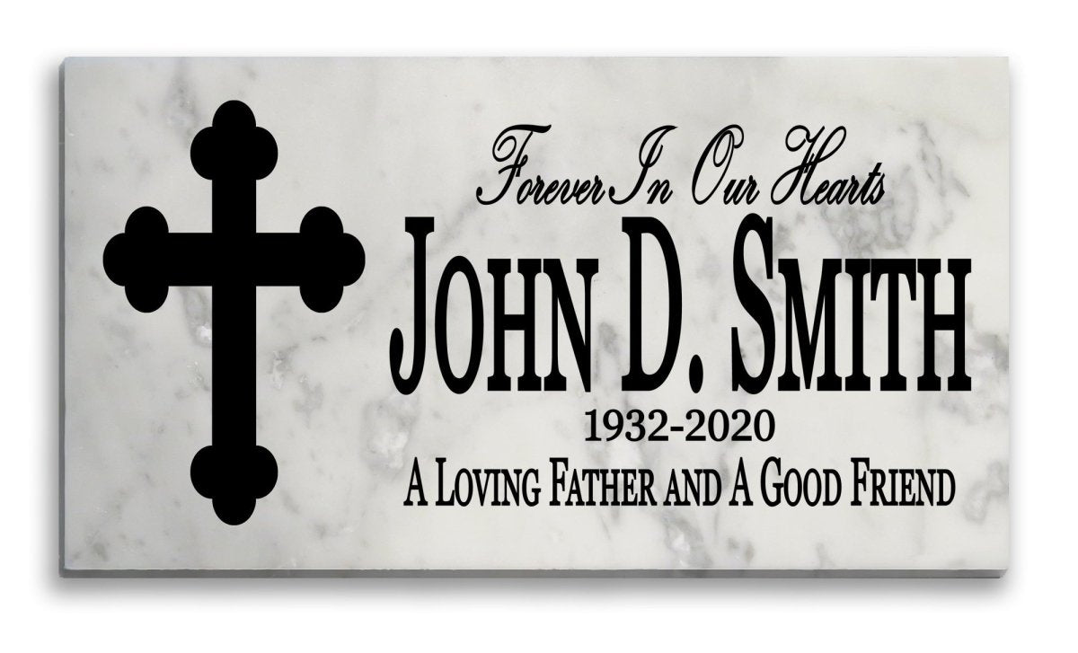 Loved One Memorial Plaque - Solid Marble Stone - Forever In Our Hearts - 6" x 12"