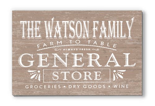Personalized General Store Sign Vintage Wall Art Custom Kitchen or Pantry Sign